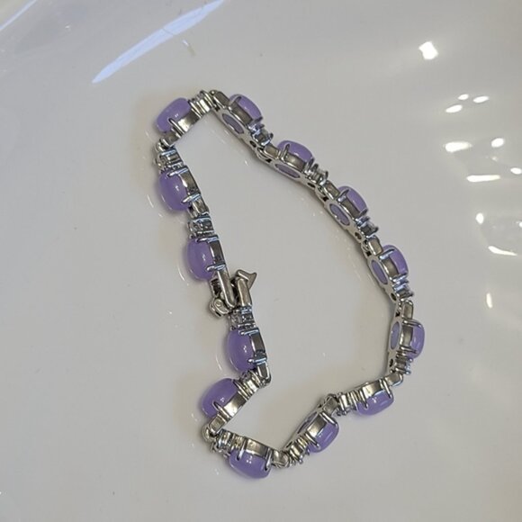 Vintage Amethyst Purple Cabochon CZ Crystal Sterling Silver Tennis Bracelet - Picture 11 of 14